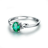 0.75Ct Oval Cut Green Emerald Angel Wings Solitaire Ring 14K White Gold Finish