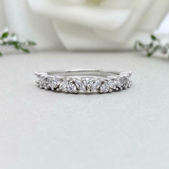 1.7ct Marquise & Round Cut Diamond Wedding Band Half Eternity 14k WhiteGold Over