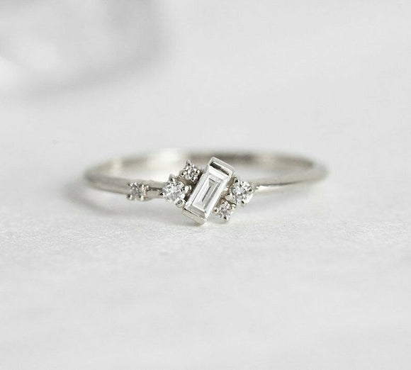 0.5ct Baguette Cut Diamond Engagement Ring 14k WhiteGold Over Minimalist Cluster