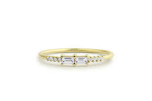 East West Two Stone Wedding Band 1ct Baguette Cut Diamond 14k Yellow Gold Finish