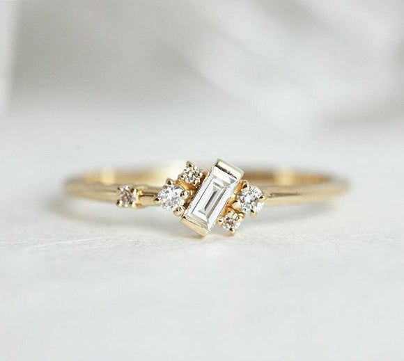 0.5ct Baguette Diamond Engagement Ring 14k Yellow Gold Finish Minimalist Cluster