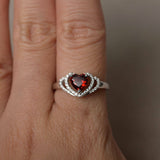 2ct Heart Cut Red Garnet Double Heart Shape Engagement Ring 14k WhiteGold Finish