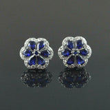 2.1ct Stud Earrings Pear Cut Blue Sapphire Diamond Floral 14k White Gold Finish