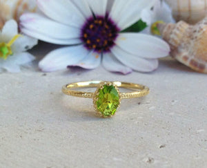 1ct Engagement Ring Oval Cut Green Peridot Crown Solitaire 14k YellowGold Finish