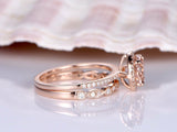 2ct Round Cut Peach Morganite Halo Bridal Set Engagement Ring 14k Rose Gold Over