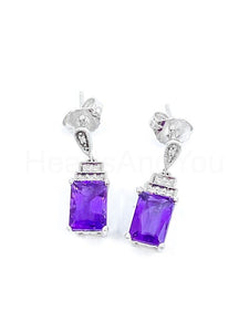 1ct Radiant Simulated Amethyst Geometric Drop Earrings 14k White Gold Plated