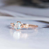 1.1ct Round Cut Blue Aquamarine Engagement Ring Minimalist 14k Rose Gold Finish