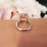 1ct Asscher Cut Peach Morganite Engagement Ring 14k White Gold Finish Solitaire