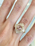 5ct Round Cut Morganite Engagement Ring Ballerina Cocktail 14k Yellow Gold Over