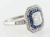 4ct Cushion Diamond Engagement Ring Blue Sapphire Dual Halo 14k White Gold Over