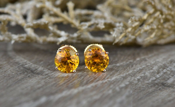 2ct Round Cut Yellow Citrine Screw Back Stud Earrings 14k Rose Gold Finish