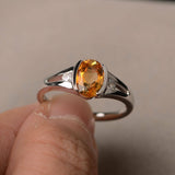 1ct Oval Cut Yellow Citrine Trilogy Wedding Engagement Ring 18k WhiteGold Finish