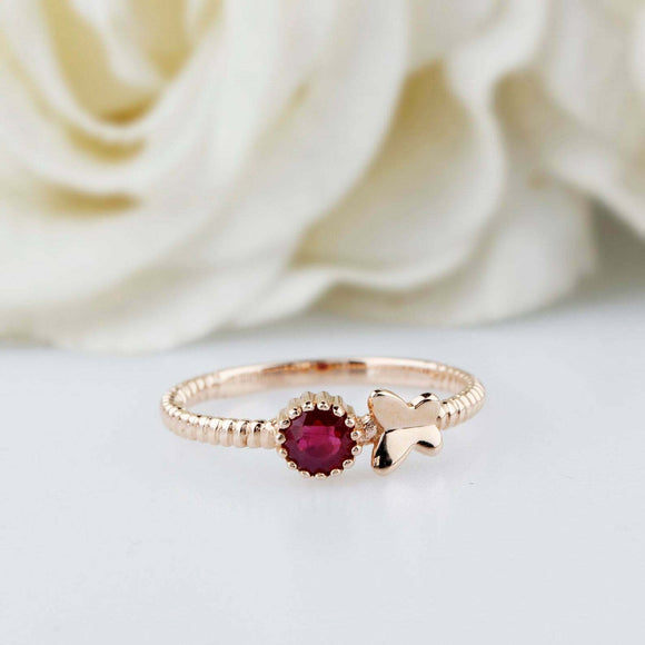 0.5ct Round Pink Ruby Ring Braided Shank Butterfly Solitaire 14k Rose Gold Over