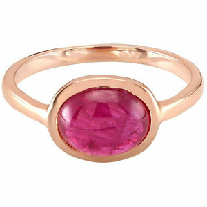 2ct Oval Cut Pink Ruby Engagement Ring Bezel Set Solitaire 18k Rose Gold Finish