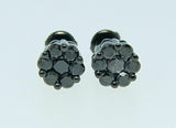 1.15ct Round Cut Black Diamond Flower Stud Earrings Women 14k Black Gold Finish