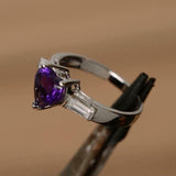 1.2ct Engagement Ring Heart Cut Purple Amethyst Three Stone 14k WhiteGold Finish