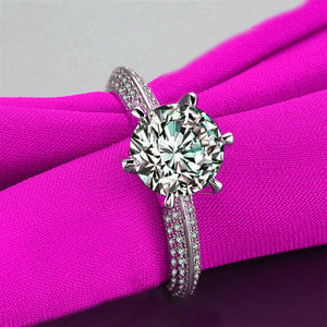 3Ct Round Cut Diamond Iced Shank Solitaire Engagement Ring 18K White Gold Finish