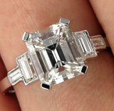 5Ct Emerald Cut Diamond T Baguette Accents Engagement Ring 14K White Gold Finish