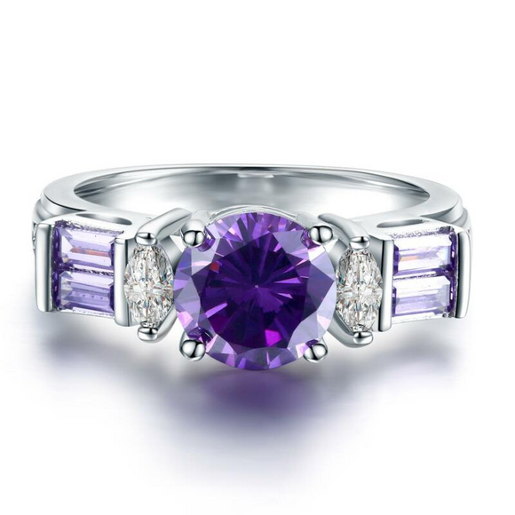 3Ct Round Cut Purple Amethyst Unique Stylish Engagement Ring 18K White Gold Over