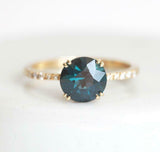 1ct Round Blue Sapphire Engagement Ring Accents Solitaire 14k Yellow Gold Finish