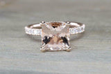 2ct Cushion Cut Peach Morganite Engagement Ring 14k Rose Gold Finish Hidden Halo