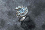 2.45ct Engagement Ring Round Cut Blue Aquamarine Art Deco 14k White Gold Finish