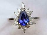 2.1ct Engagement Ring Pear Cut Blue Sapphire Halo Solitaire 14k WhiteGold Finish