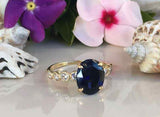 2.1ct Engagement Ring Oval Cut Sapphire Round Diamond Accent 14k YellowGold Over