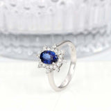 2ct Oval Blue Sapphire Engagement Ring Diamond Halo Flower 14k White Gold Finish