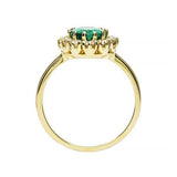 2.3ct Oval Cut Green Emerald Engagement Ring Floral Halo 14k Yellow Gold Finish