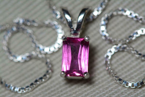 2.5ct Pink Ruby Pendant Radiant Cut Solitaire 14k White Gold Finish NO CHAIN