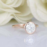 1.5ct Round Cut Diamond Engagement Ring Bezel Set Solitaire 14k Rose Gold Finish