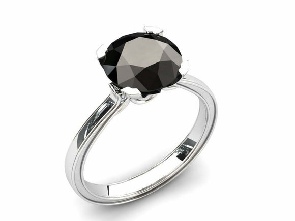 1.5ct Round Cut Black Diamond Engagement Ring Solitaire 14k White Gold Finish