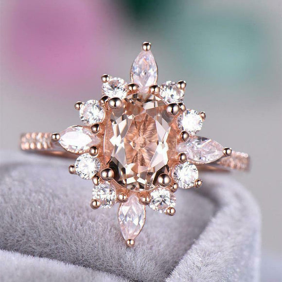 2ct Oval Cut Peach Morganite Engagement Ring Diamond Floral 14k Rose Gold Finish