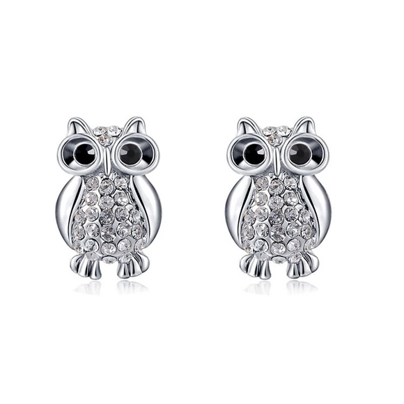 1.4ct Round Cut VVS1 Diamond Lucky Owl Design Stud Earrings 14k WhiteGold Finish