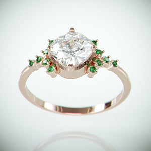 3Ct Cushion Cut Diamond Engagement Ring 14K Rose Gold Finish Emerald Accents