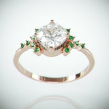 3Ct Cushion Cut Diamond Engagement Ring 14K Rose Gold Finish Emerald Accents