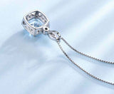 2ct Blue Topaz Pendant Cushion Cut Diamond Halo 14k White Gold Finish NO CHAIN