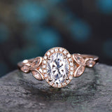 1.7Ct Oval Cut Diamond Leaf Design Halo Engagement Ring 14K Rose Gold Finish