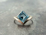 1ct Engagement Ring Asscher Blue Aquamarine Solitaire Curved 14k White Gold Over