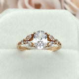 1.6ct Engagement Ring Oval Cut Diamond Leaf Accent Design 14k Yellow Gold Finish