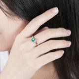 0.75Ct Oval Cut Green Emerald Angel Wings Solitaire Ring 14K White Gold Finish