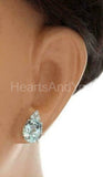 3ct Oval Cut Simulated Blue Aquamarine Crown Stud Earrings 14k White Gold Plated