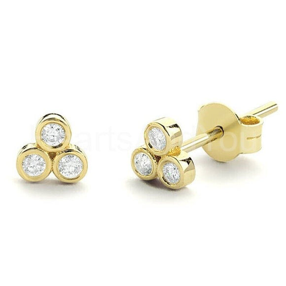 0.6ct Round Cut Moissanite Three Stone Stud Earrings 14K Yellow Gold Plated