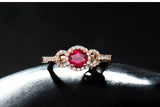 2Ct Round Cut Pink Ruby Diamond Accent Halo Engagement Ring 14K Rose Gold Finish