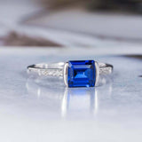 1.5ct Emerald Cut Blue Sapphire Accent with Solitaire Ring 14k White Gold Finish