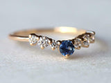 1ct Wedding Band Round Cut Blue Sapphire Curved Stackable 14k Yellow Gold Finish