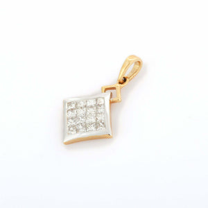 1.75ct Diamond Pendant Princess Cut Brilliant Tile 14k Dual Gold Finish NO CHAIN