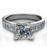 2.5ct Princess Cut Fine Solitaire Accented Engagement Ring 14k White Gold Finish