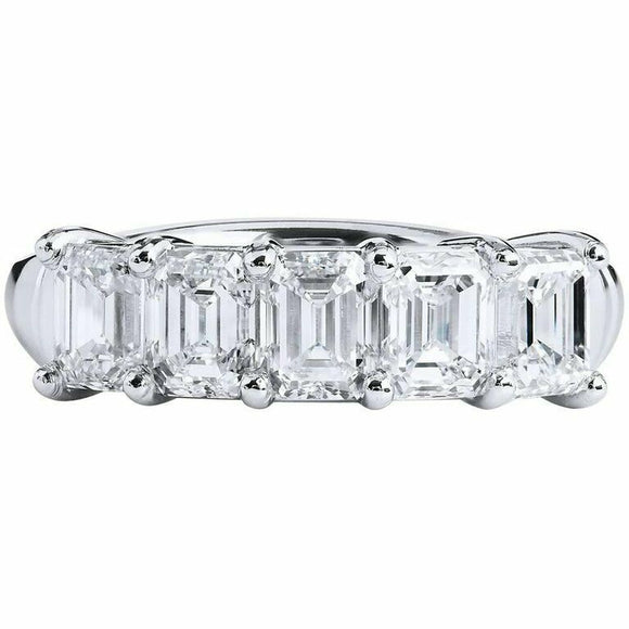 2.25ct Emerald Cut Diamond Wedding Ring Band Prong Set 14k White Gold Finish